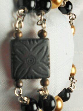 Handmade jewelry set with 2 rows bracelet and earrings with engraved elk bone